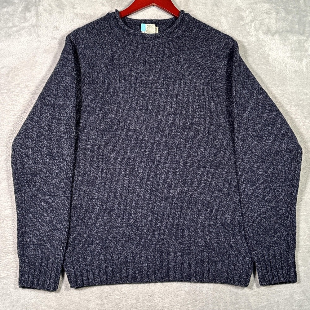 LL Bean Sweater Mens M Blue Lambswool Roll Neck Knit Pullover Heavyweight - Picture 2 of 7